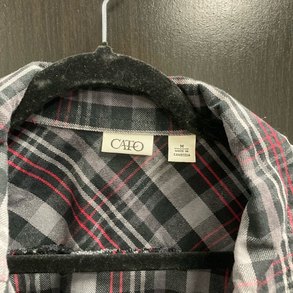 CATO Plaid Jean Jacket | SZ Medium. Black/Red/White Plaid Collared Jacket. - Picture 8 of 12